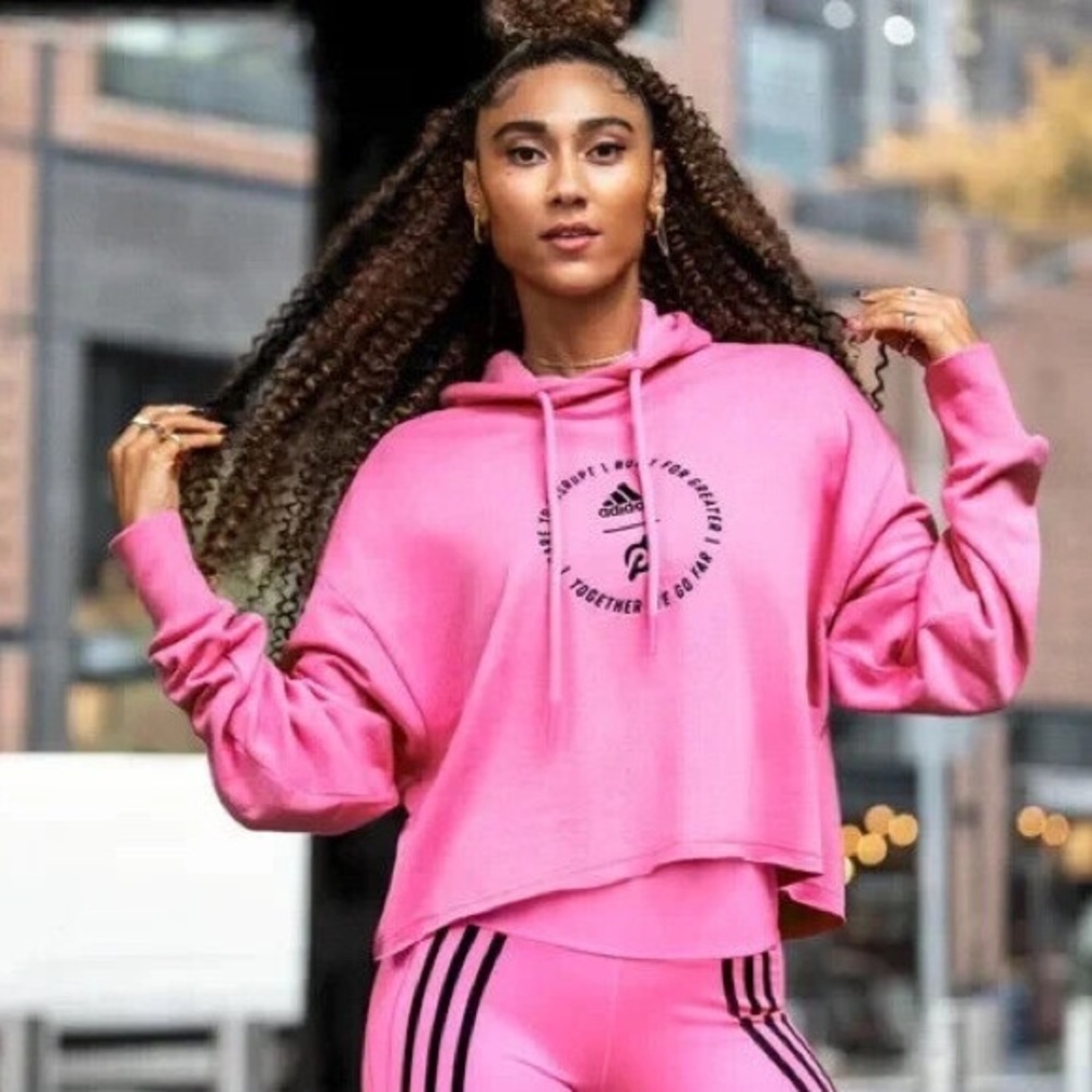 Brand new - never worn ADIDAS X PELOTON Embroidered Pink Cropped Hoodie